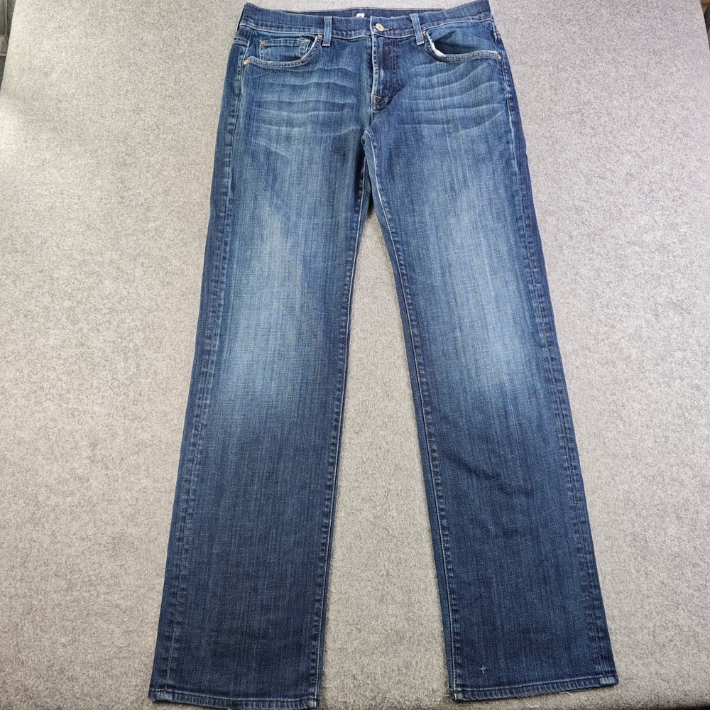 7 For All Mankind Austyn Relaxed Straight Jeans Mens 34x34 Blue Denim USA Made